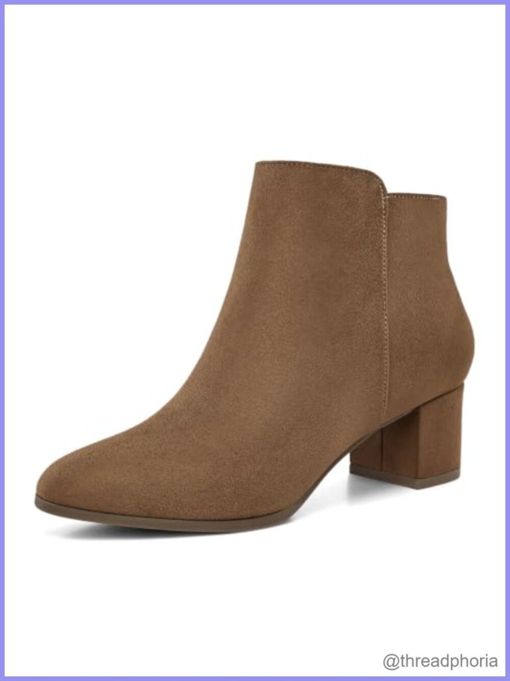 Suede Ankle Boots Block Heel Round Toe Side Zip Booties